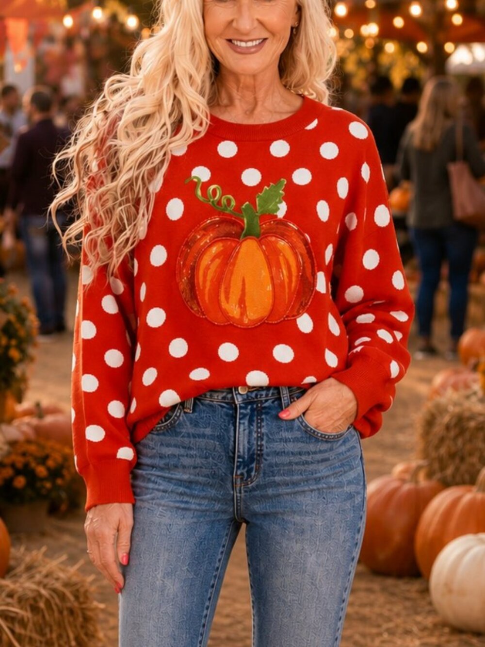 NWT Queen of Sparkles Orange Polka Dot Pumpkin Sweater